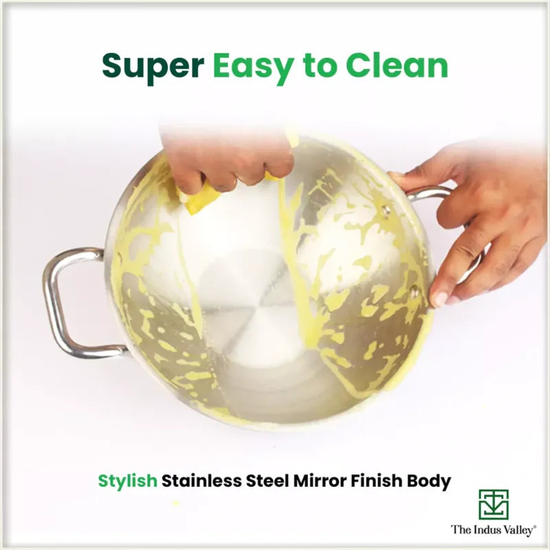 The Indus Valley TurboCuk Tri-ply Stainless Steel Cookware Set: 3L Kadai with Lid + 1.4L Fry Pan, Premium Quality, 3 Layer Thick Body, 100% Toxin-free, Non-stick, Induction & Gas