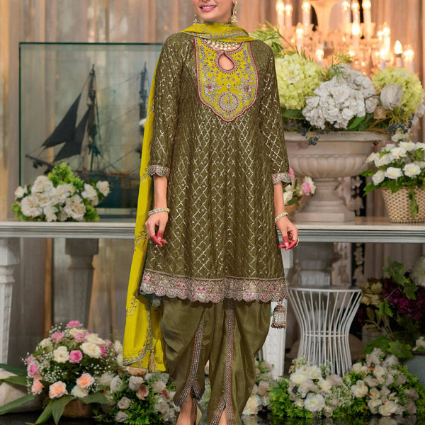 Anaita Mehndi Embroidered Silk Stitched Dhoti Suit - Distacart