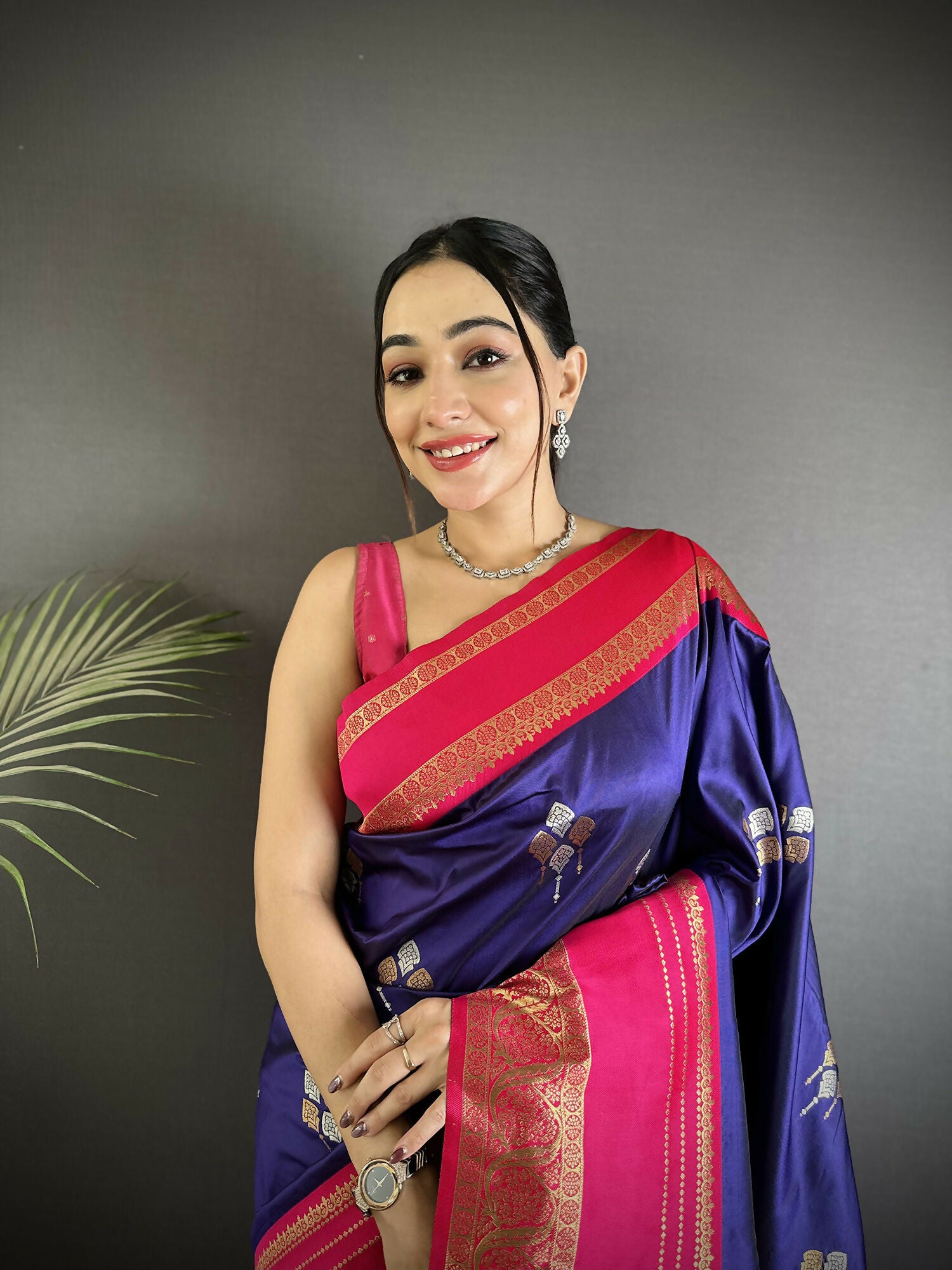 Joban Fashion Violet Banarasi Soft Silk Woven Saree