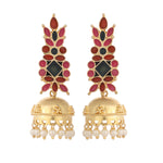 Thumbnail for Nuyug 22K Gold-Plated Enamel & Beaded Dome Shaped Jhumka Earrings