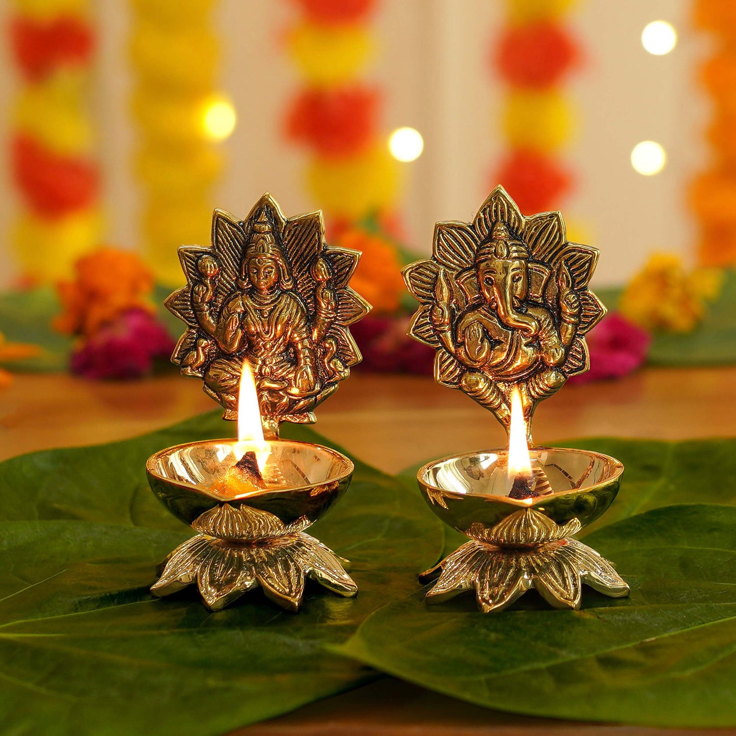 brass lakshmi ganesh diya set