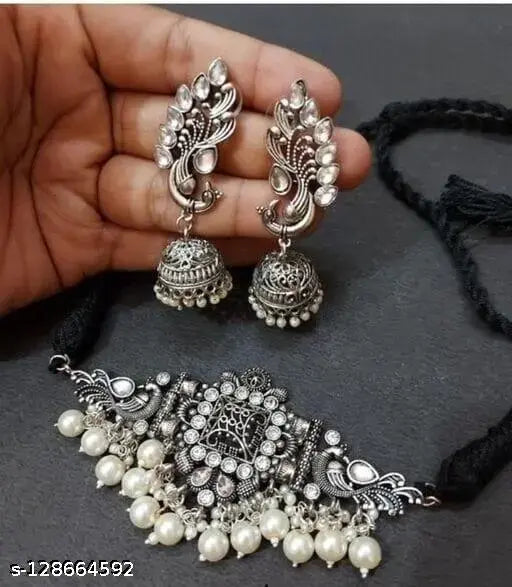 Tehzeeb Creations Women's Silver Colour Peacock Design Necklace And Earrings - Distacart