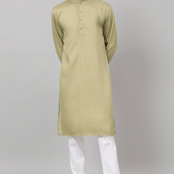 Giza Cotton Olive Green Plain Kurta by Hilo Design - Distacart