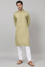 Thumbnail for Giza Cotton Olive Green Plain Kurta by Hilo Design