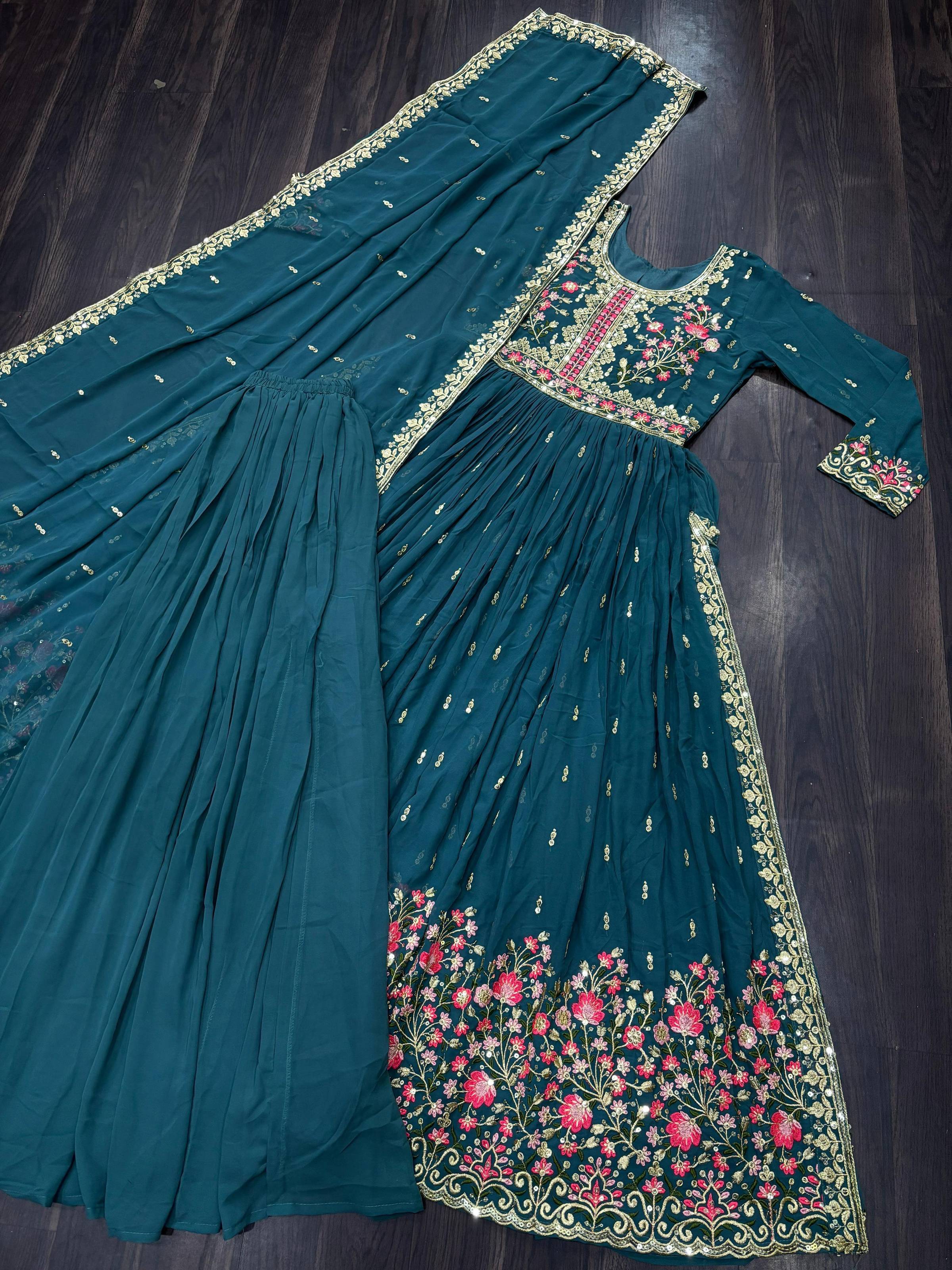 Anaita Blue Georgette Readymade Suit with Embroidery & Sequence Work - Dista