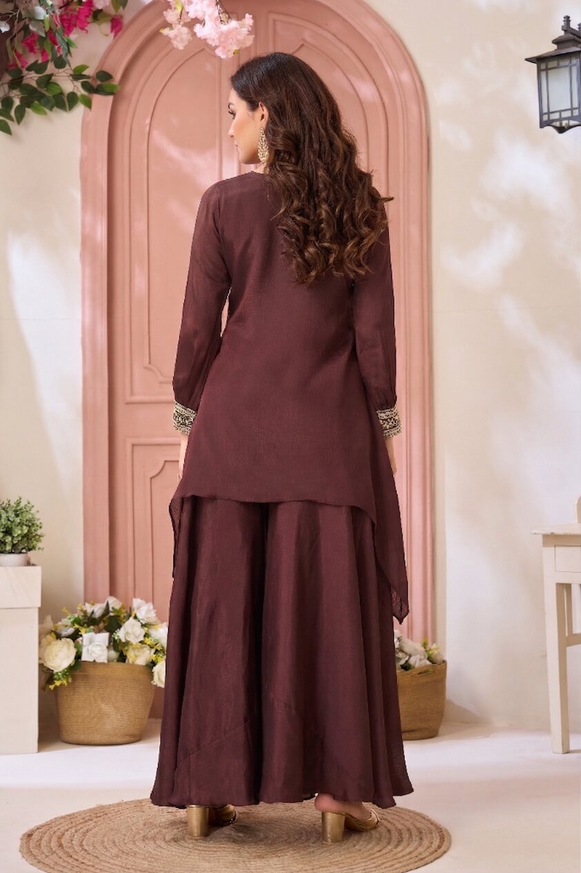 Anaita Coffee Readymade Suit with Coding Work - Dista
