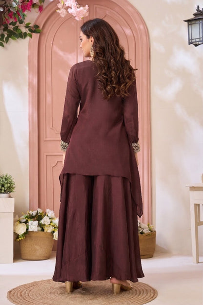 Anaita Coffee Readymade Suit with Coding Work - Dista