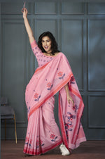 Thumbnail for Anaita Pink Designer Weaving Handloom Linen Saree With Blouse - Distacart