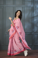 Thumbnail for Anaita Pink Designer Weaving Handloom Linen Saree With Blouse - Distacart