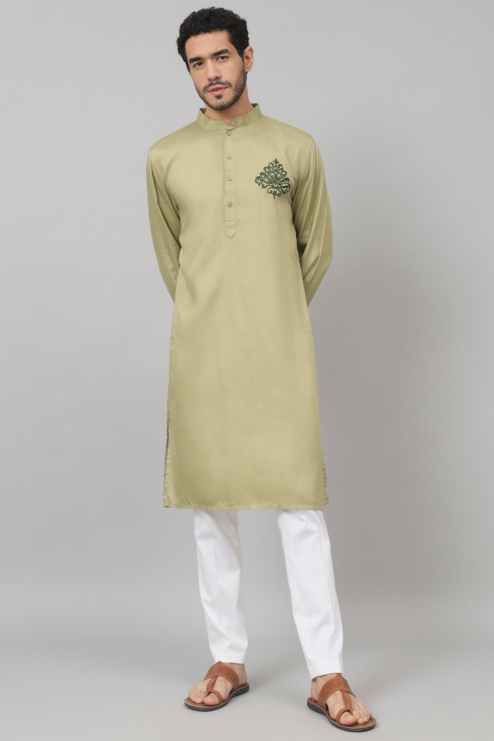Laurel Embroidered Cotton Kurta by Hilo Design