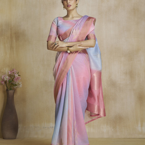 Anaita Pink Fancy Fabric With Digital Print Saree With Blouse - Distacart