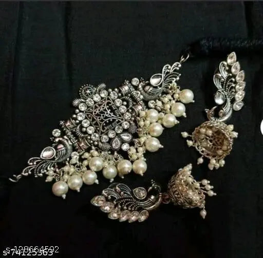 Tehzeeb Creations Women's Silver Colour Peacock Design Necklace And Earrings - Distacart