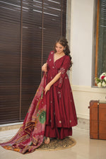 Thumbnail for Yash Enterprise Maroon Maslin Cotton Party Wear Suit Set - Distacart
