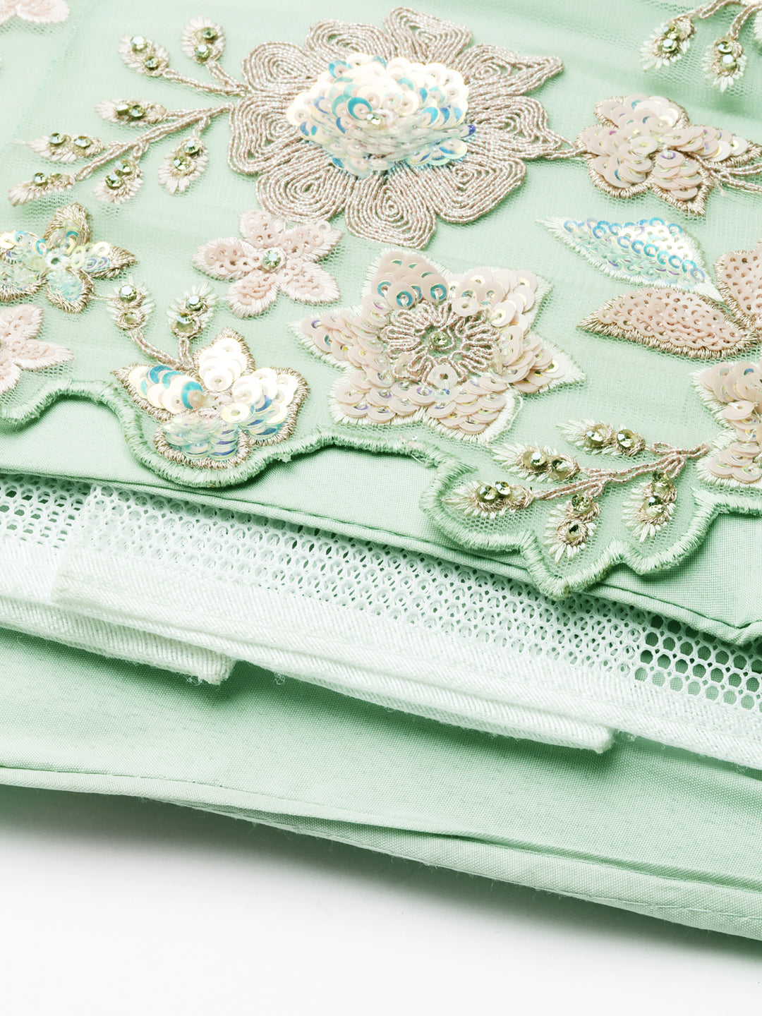 House of Panchhi Lime Green Net Sequins with heavy Zarkan embroidery Lehenga choli & Dupatta - Distacart