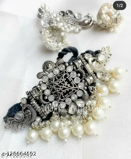 Tehzeeb Creations Women's Silver Colour Peacock Design Necklace And Earrings - Distacart