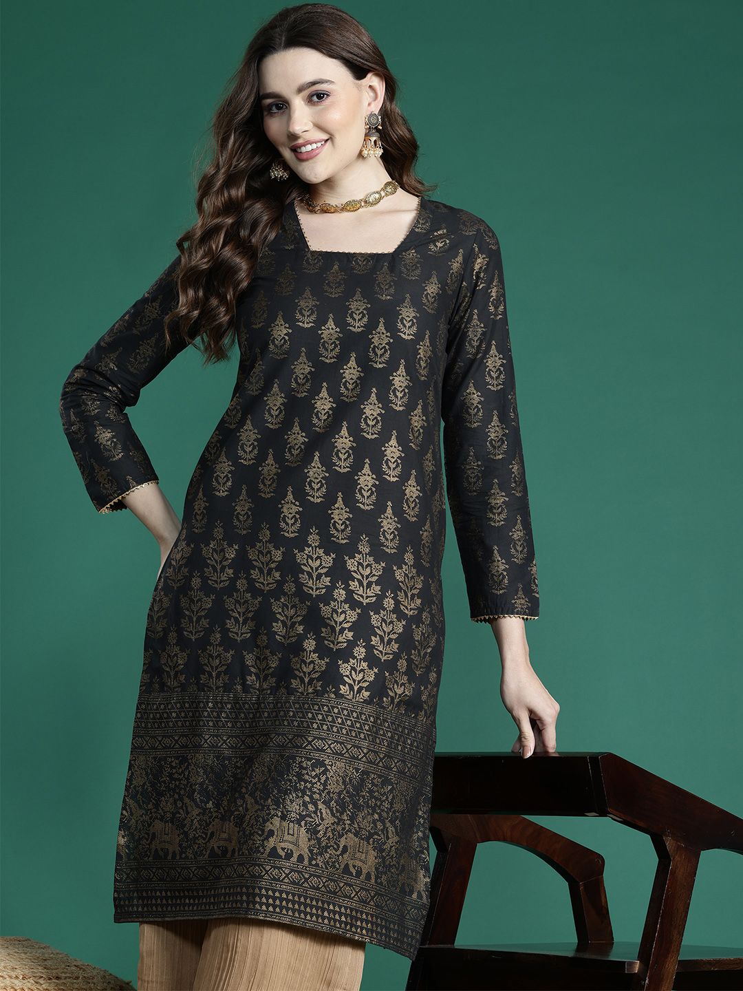 Sangria Ethnic Motifs Printed Gotta Patti Kurta - Distacart