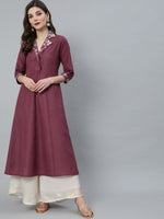 Thumbnail for Aks Notched Lapel Collar Thread Work A-Line Kurta - Distacart