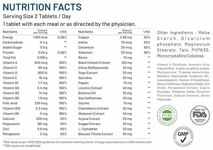 bliss welness menopause multivitamin support veg tablet
