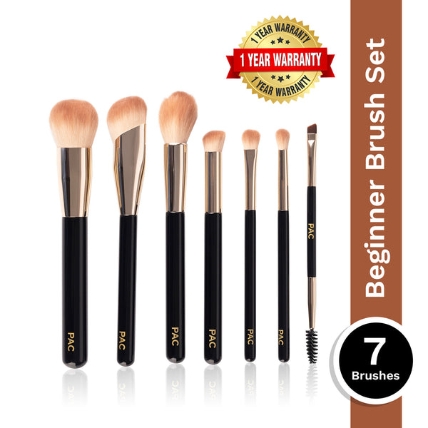 PAC Beginner Basic Face & Eye Brush Kit - Sturdy Sleek Handles, Densely Packed Soft Bristles