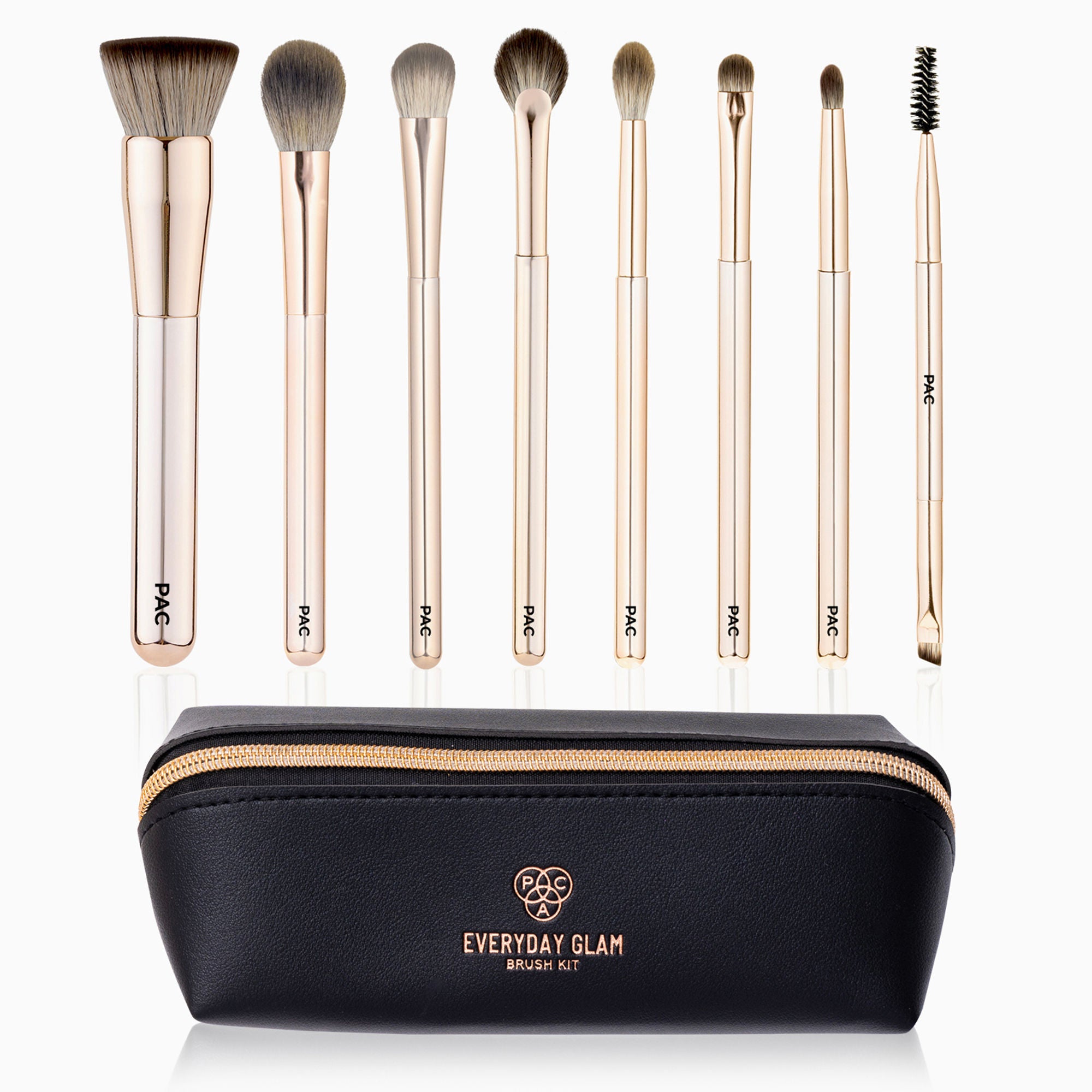 PAC Studio Everyday Glam Brush Kit - Ultra Luxe Handles, All in One Set for Versatile Looks, Elegant Pouch