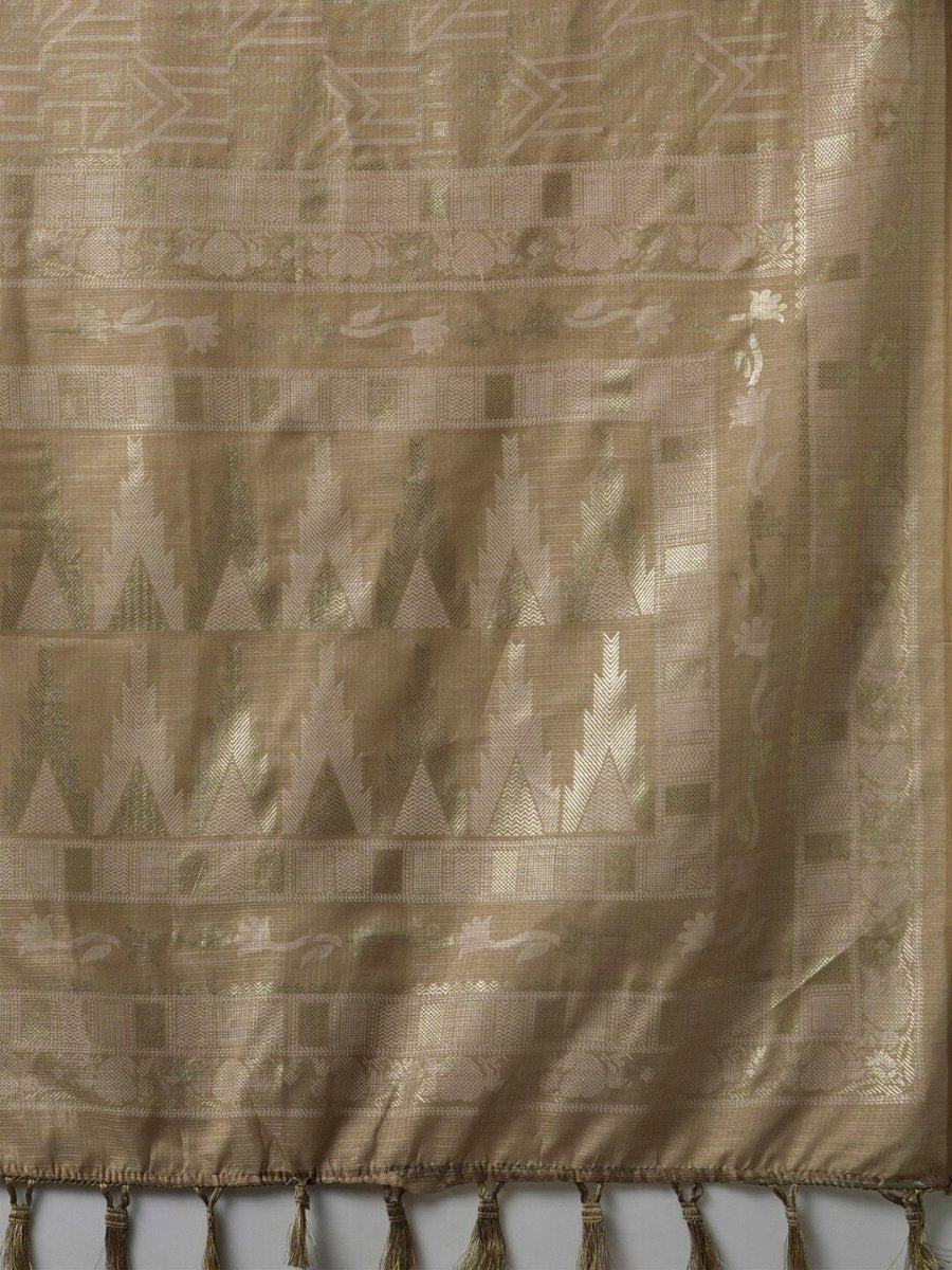 Anouk Beige & Gold-Toned Geometric Printed Zari Saree - Distacart