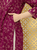 Thumbnail for Ode by House of Pataudi Women Magenta Pink Floral Embellished Mirror Work Kurta - Distacart