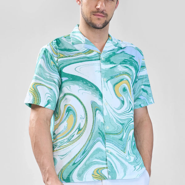 Xkind Green Fine Cord Drop Shoulder Printed Relaxed Fit Shirt