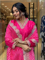 Thumbnail for Kalini Bandhani embroidered V Neck Three-Quarter Sleeves Kurta Set - Distacart