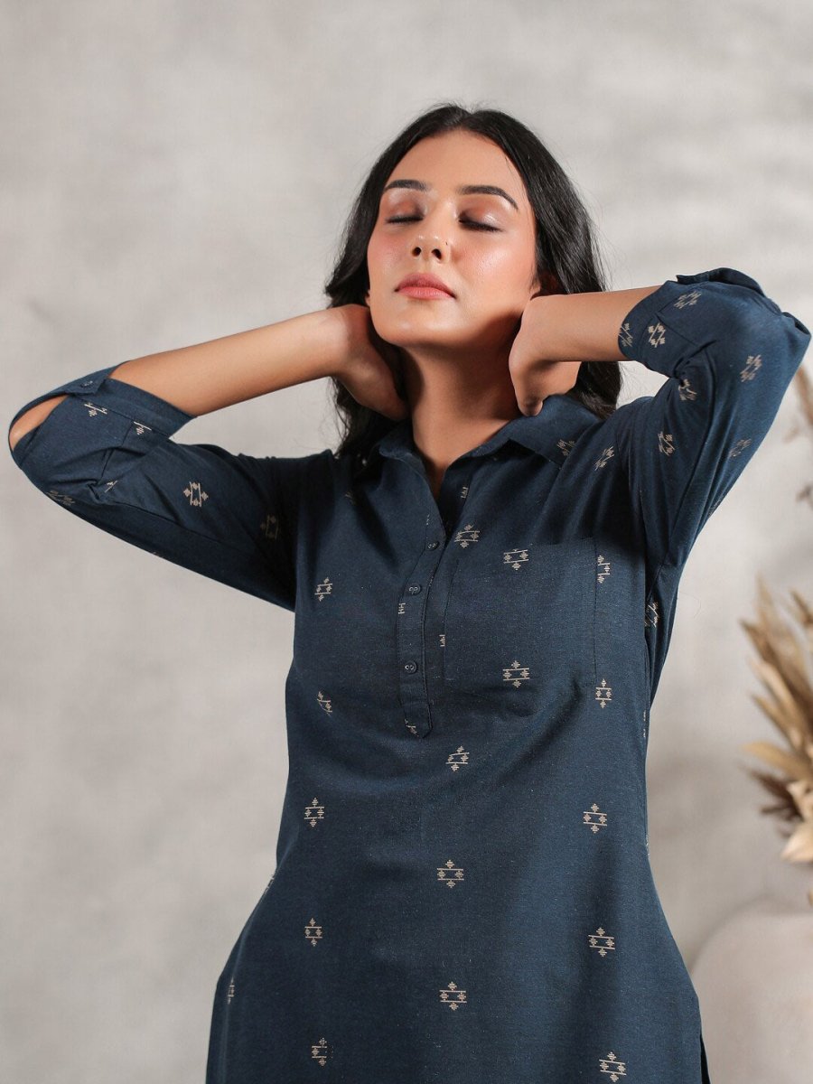 Anubhutee Ethnic Motifs Printed Shirt Collar Kurta with Trousers - Distacart