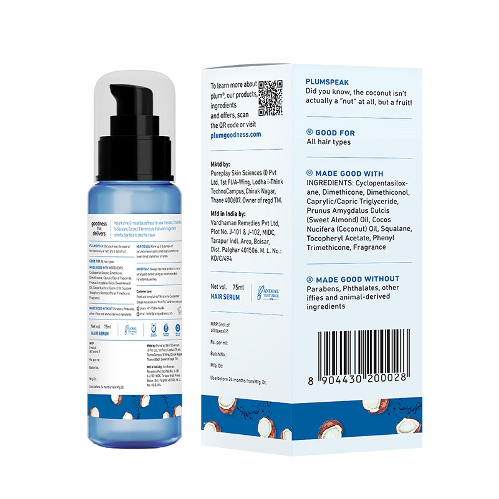 Plum Coconut & Squalane Nutri-Shine Hair Serum For Smooth- Shiny Hair - Distacart