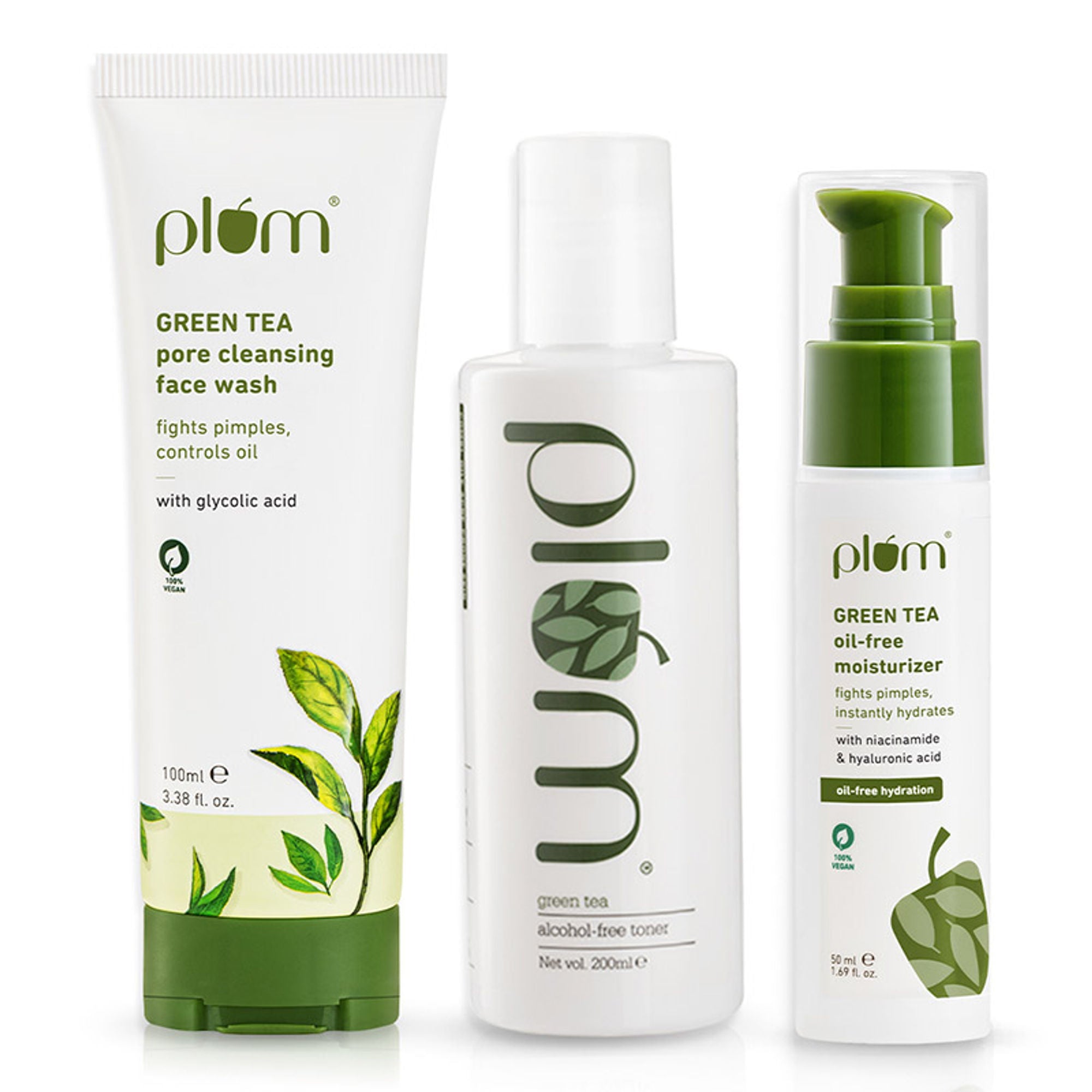 Plum Green Tea Face Wash, Toner & Moisturizer Kit for Acne-Free Skin & Oil-Free Hydration - Distacart