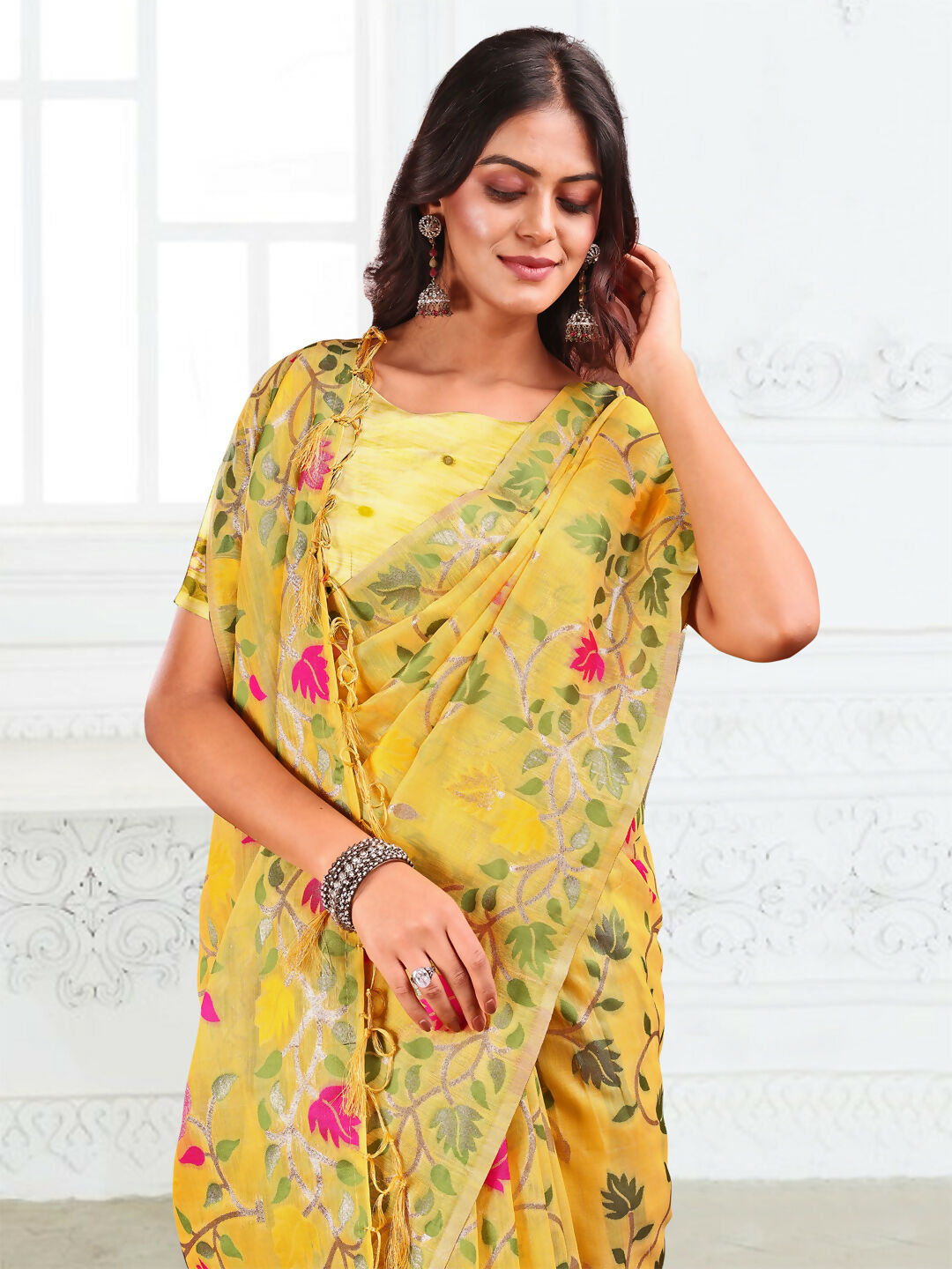 Astita Linen Cotton Yellow Saree