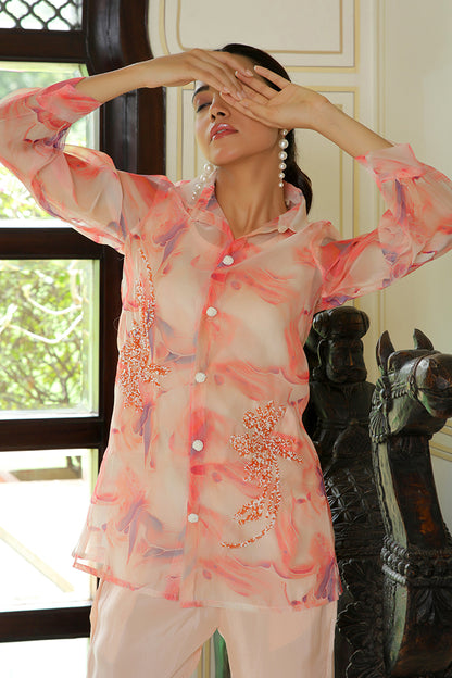 Vaasva Women Marble Print Embroidered Shirt With Solid Pants. - Distacart