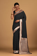 Thumbnail for Monjolika Fashion Black Color Elegant Banarasi Silk SareeWith Gold Zari Weaving Work - Distacart