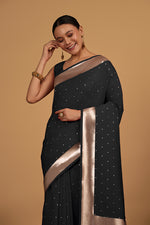 Thumbnail for Monjolika Fashion Black Color Elegant Banarasi Silk SareeWith Gold Zari Weaving Work - Distacart