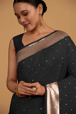Thumbnail for Monjolika Fashion Black Color Elegant Banarasi Silk SareeWith Gold Zari Weaving Work - Distacart