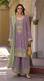 Thumbnail for Anaita Lavender Heavy Chinon Suit With Embroidery Bits Work - Distacart