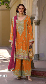 Thumbnail for Anaita Orange Heavy Chinon Suit With Embroidery Bits Work - Distacart