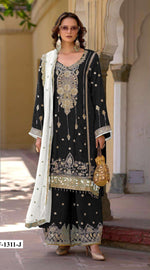Thumbnail for Anaita Black Heavy Chinon Suit With Embroidery Bits Work - Distacart