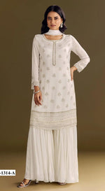 Thumbnail for Anaita White Heavy Chinon Suit With Embroidery Bits Work - Distacart