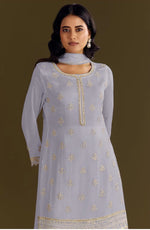 Thumbnail for Anaita Lavender Heavy Chinon Suit With Embroidery Bits Work - Distacart
