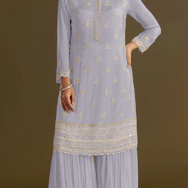 Anaita Lavender Heavy Chinon Suit With Embroidery Bits Work - Distacart