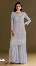 Thumbnail for Anaita Lavender Heavy Chinon Suit With Embroidery Bits Work - Distacart