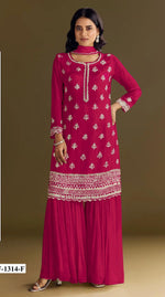 Thumbnail for Anaita Red Heavy Chinon Suit With Embroidery Bits Work - Distacart
