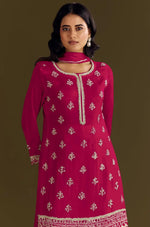 Thumbnail for Anaita Red Heavy Chinon Suit With Embroidery Bits Work - Distacart