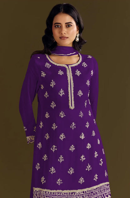 Anaita Violet Heavy Chinon Suit With Embroidery Bits Work - Distacart