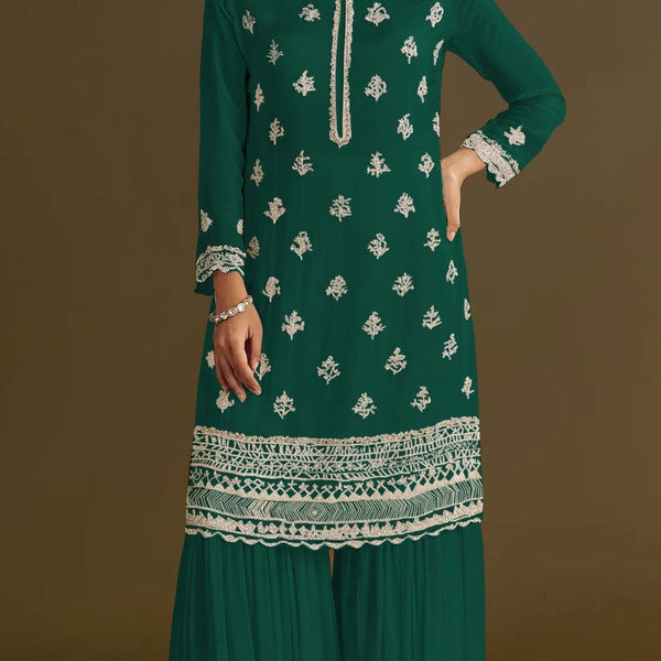 Anaita Dark Green Heavy Chinon Suit With Embroidery Bits Work - Distacart