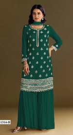 Thumbnail for Anaita Dark Green Heavy Chinon Suit With Embroidery Bits Work - Distacart
