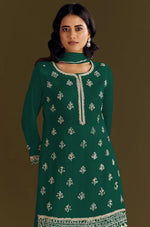 Thumbnail for Anaita Dark Green Heavy Chinon Suit With Embroidery Bits Work - Distacart