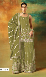 Thumbnail for Anaita Parrot Green Heavy Fox Georgette Suit With Embroidery Work - Distacart